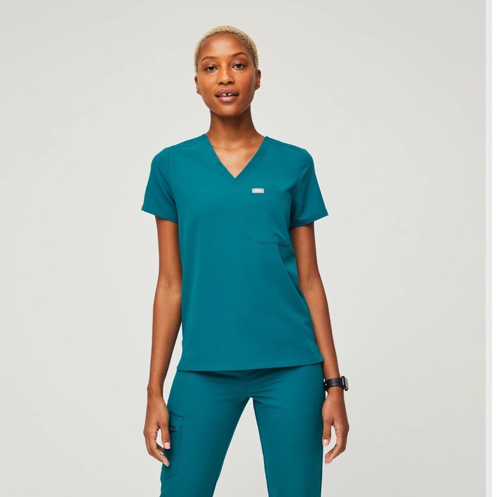 Figs Zamora high waisted jogger scrubs with Catarina one pocket scrub top